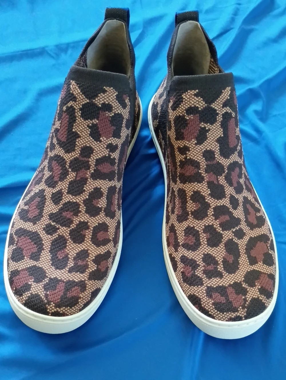 Rothy's The Chelsea Leopard Slip-On Knit Sneakers in Brown and Black